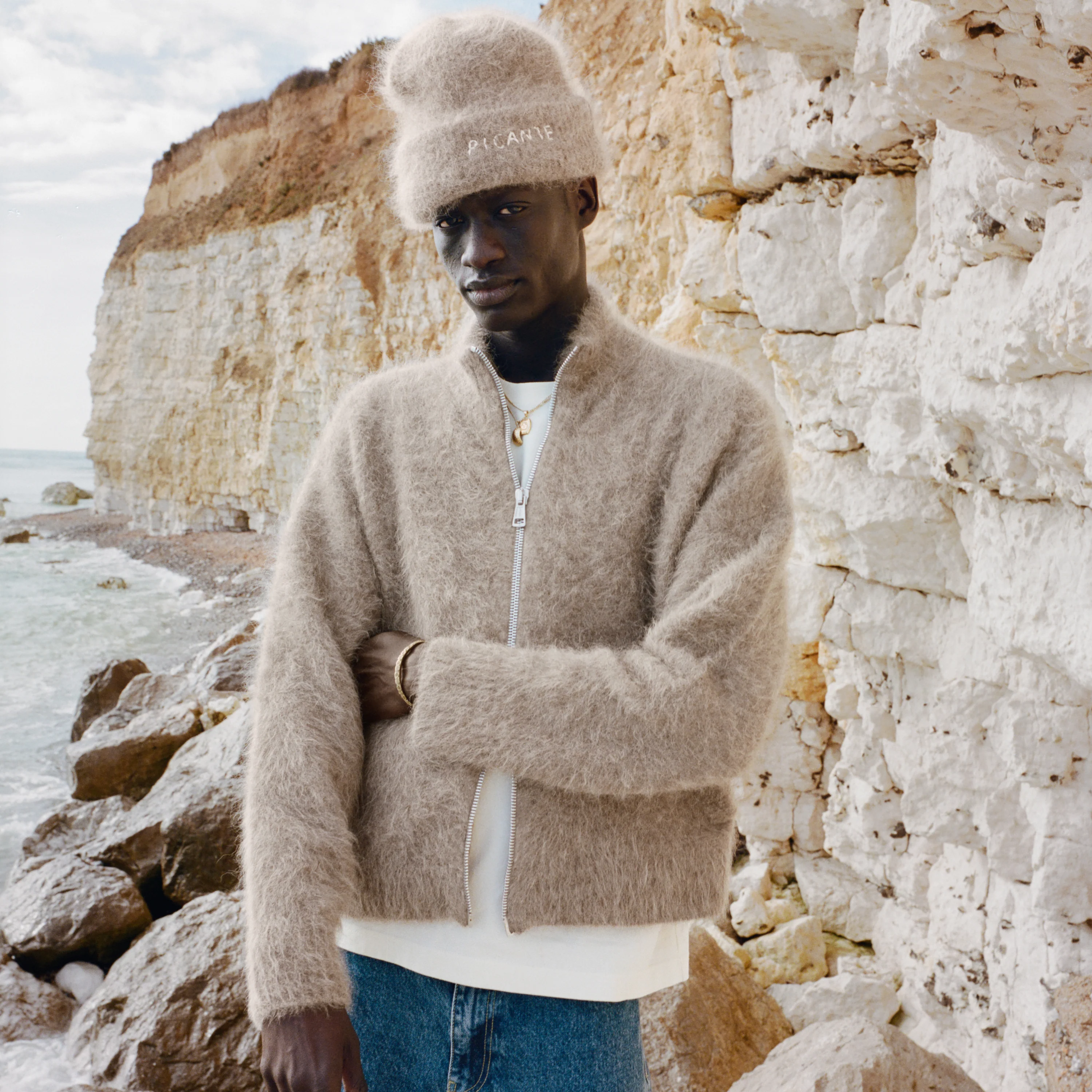 Alpaca Zip Funnel Knit Sweater - Image 5